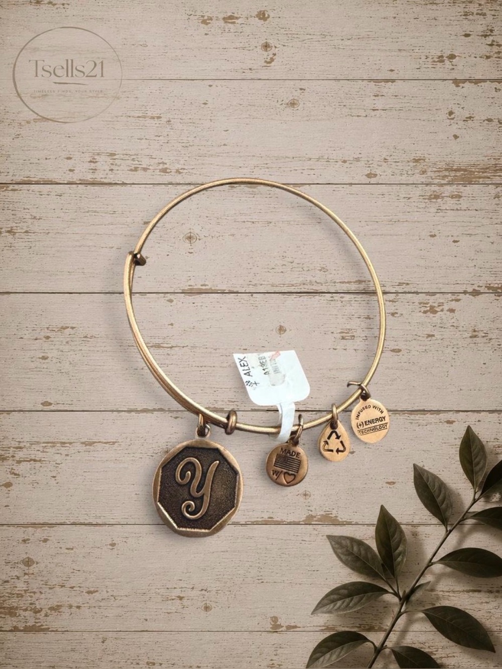 NWT Alex and Ani Gold Initial "Y" Charm Bangle Bracelet